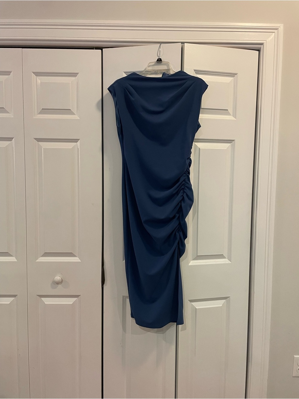 Amazon Navy Blue Draped Ruched Midi Dress
